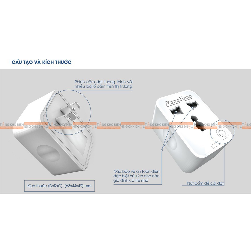 Ổ Cắm Wifi Rạng Đông OC 01.WF 16A - Biến thiết bị bình thường trở thành thông minh [CHÍNH HÃNG]