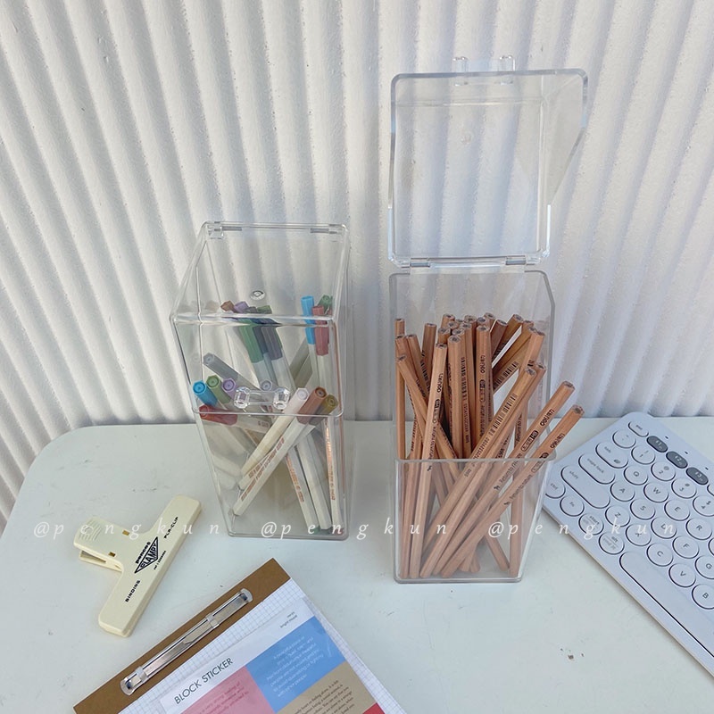 Hộp Đựng Cọ Trang Điểm / Bút Trang Điểm Đa Năng Bằng acrylic Trong Suốt Đơn Giản Dành Cho Học Sinh