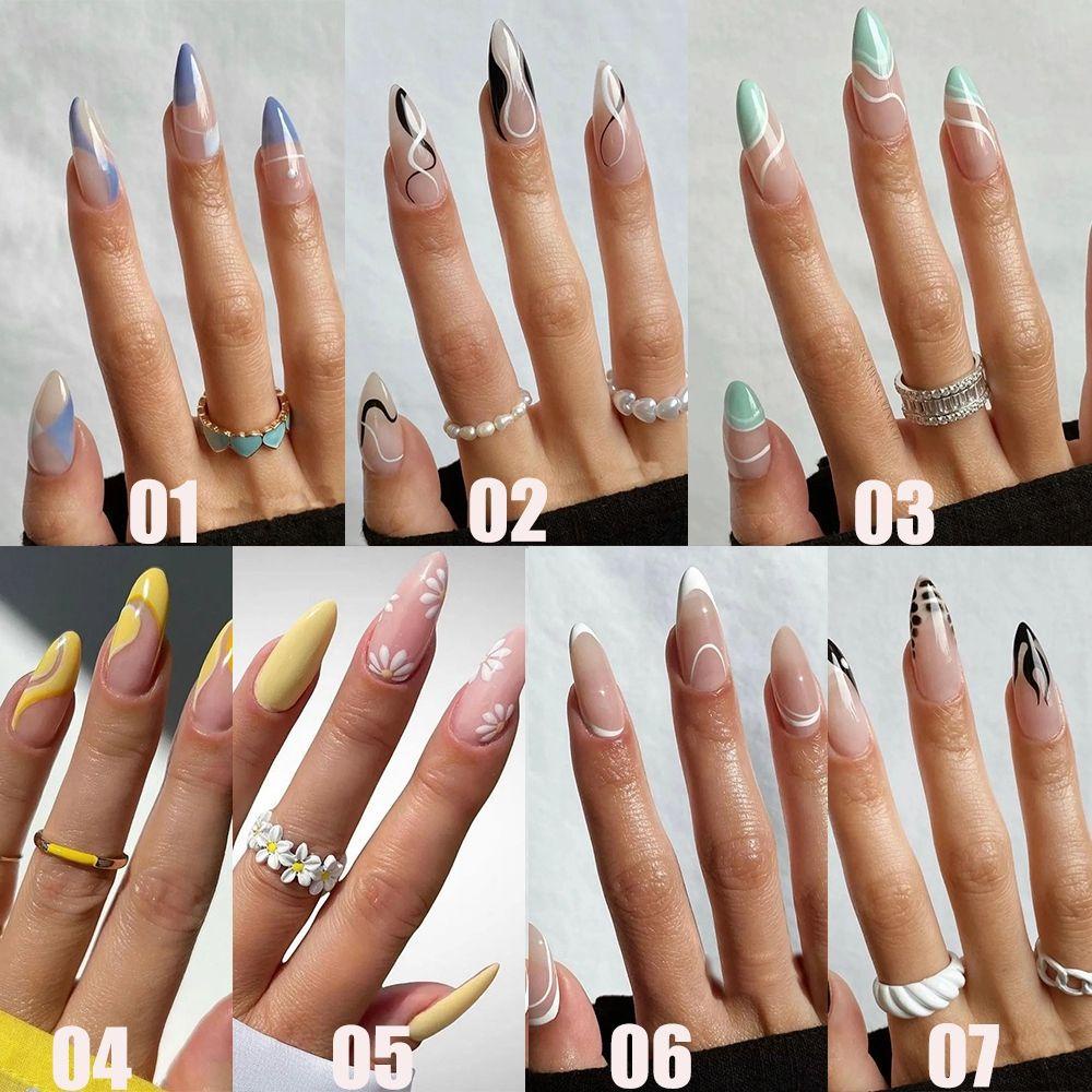 CACTU Bộ 24 Móng Tay Giả Che Phủ Toàn Diện Tháo Rời Được Kiểu Pháp