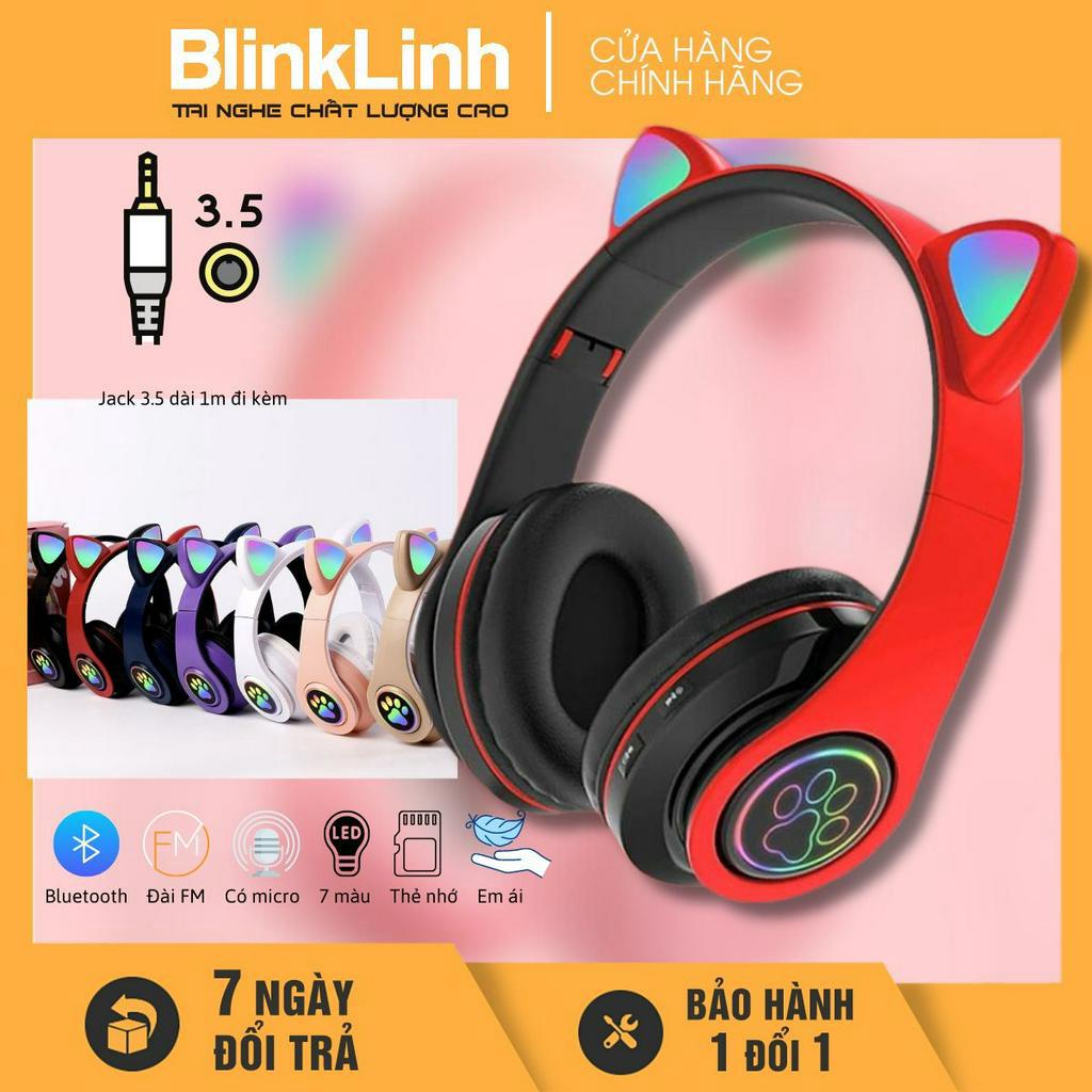 Tai Nghe Mèo dễ thương Mã BL39, Bluetooth 5.0, Tai nghe chụp tai lớn 35mm, Có Đèn LED Chuyển Màu, Chụp Tai Bọc Da Êm Ái,