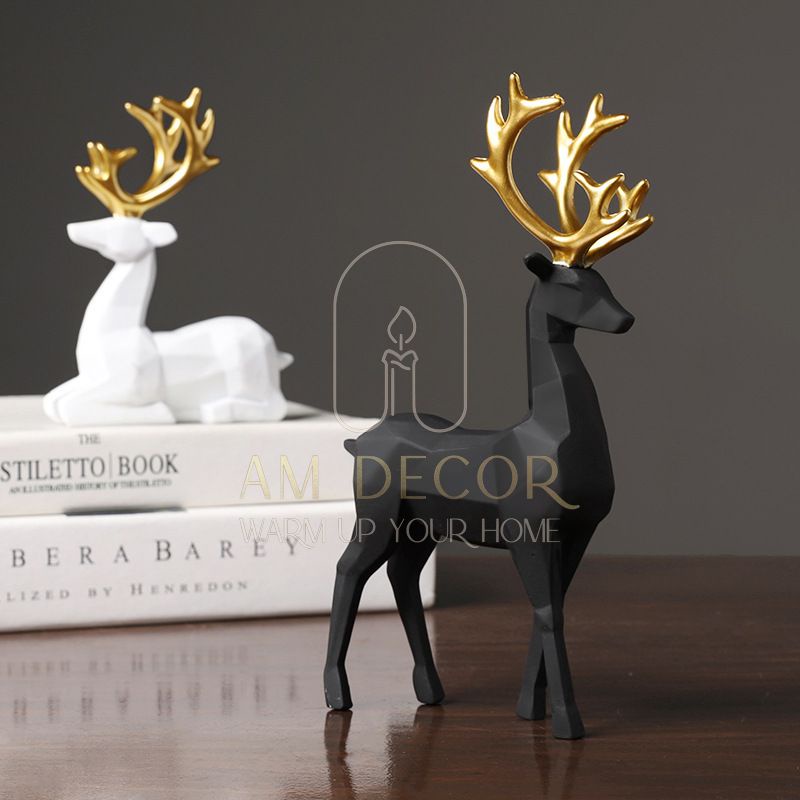 Tượng Cặp đôi hươu nai vàng decor trang trí phòng ngủ, phòng khách sang trọng - AM Decor