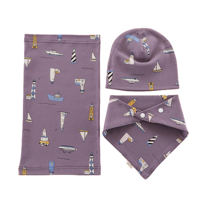 Set 3 Món Gồm Nón + Khăn Choàng + Yếm Ăn Bằng Vải Cotton Thu Đông Cho Bé Sơ Sinh