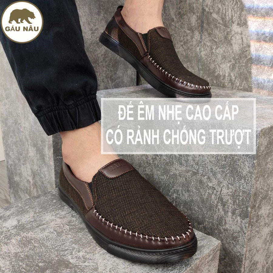 Giày lười nam thân vải siêu tốt đế chống trượt thơi trang GN214 Gấu nâu | BigBuy360 - bigbuy360.vn