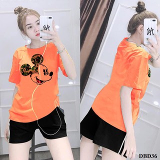 [Mẫu Đẹp] Đồ Bộ Mặc Nhà Cao Cấp Quần Đùi 1 Sọc Áo In Hình Con Chuột Siêu Hot-DBD36