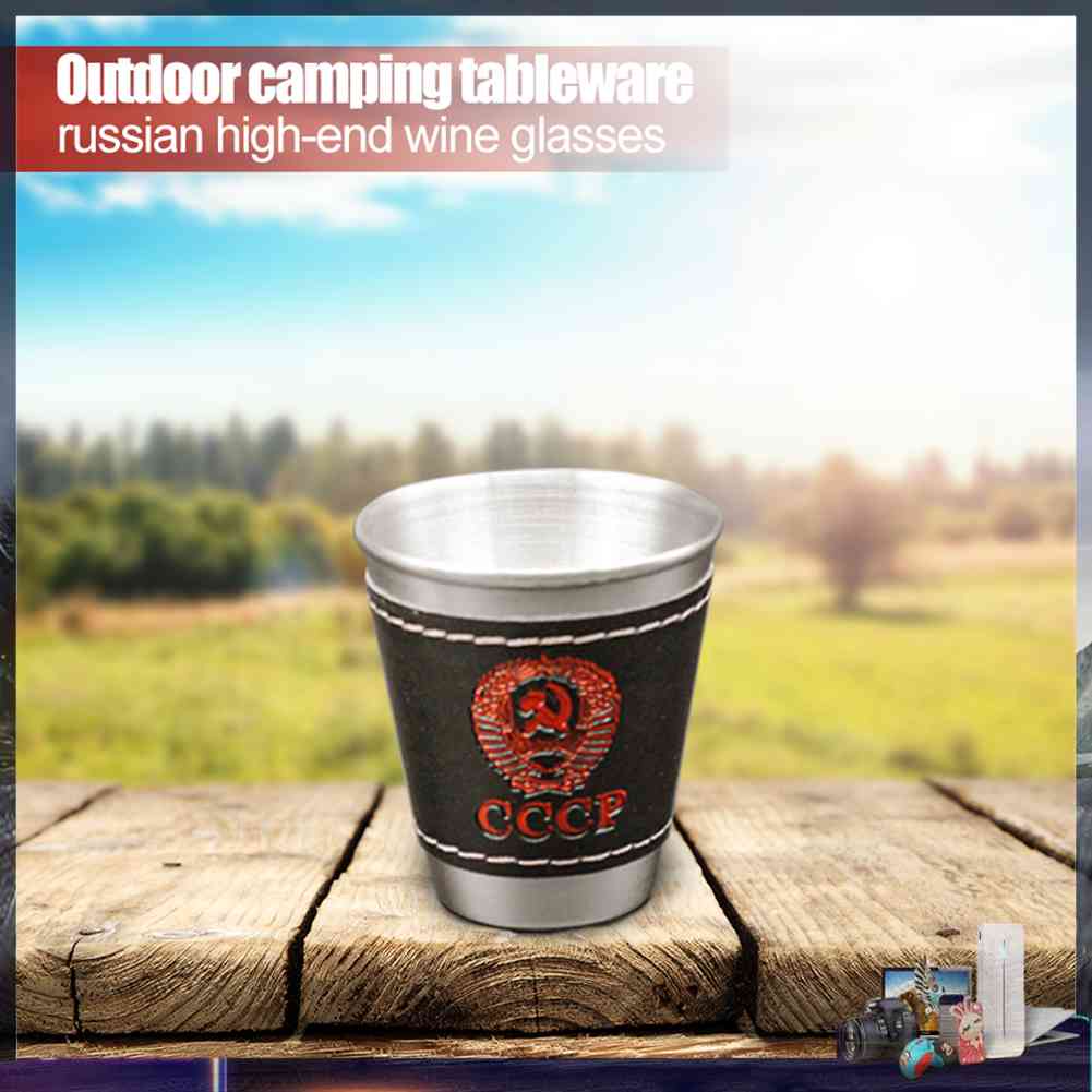 Set 4 Ly Uống Rượu Bằng Thép Không Gỉ 70ml Kèm Túi Da