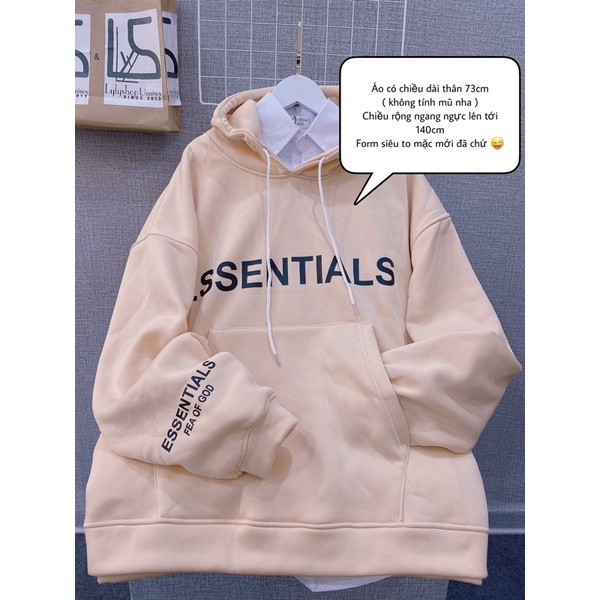 Áo nỉ Hoodie Essentials Lylyshop Unisex, kiểu áo hoodies có mũ rộng chất nỉ lót bông dày form rộng in chữ Essential | BigBuy360 - bigbuy360.vn