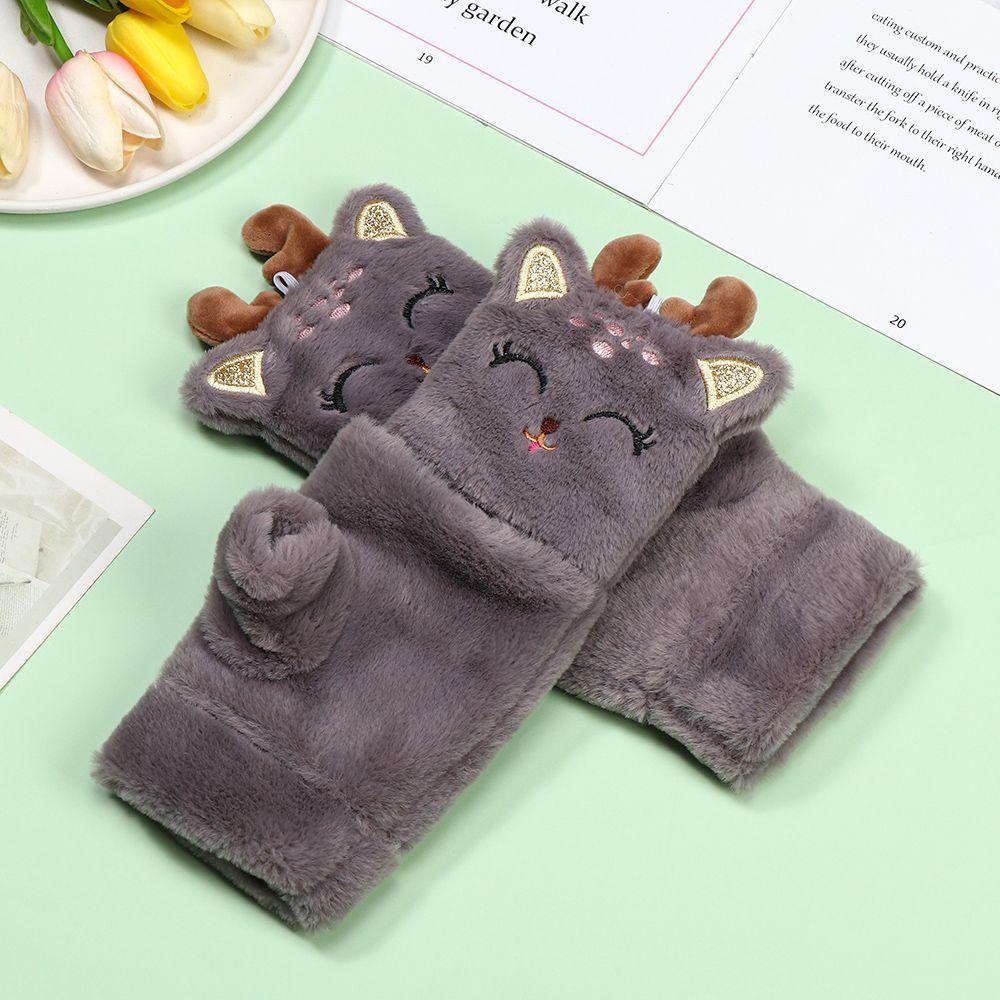 MAG 1 Đôi Găng Tay Lông Hở Ngón Hình Chú Hươu Hoạt Hình Cho Học Sinh (1 Cặp)