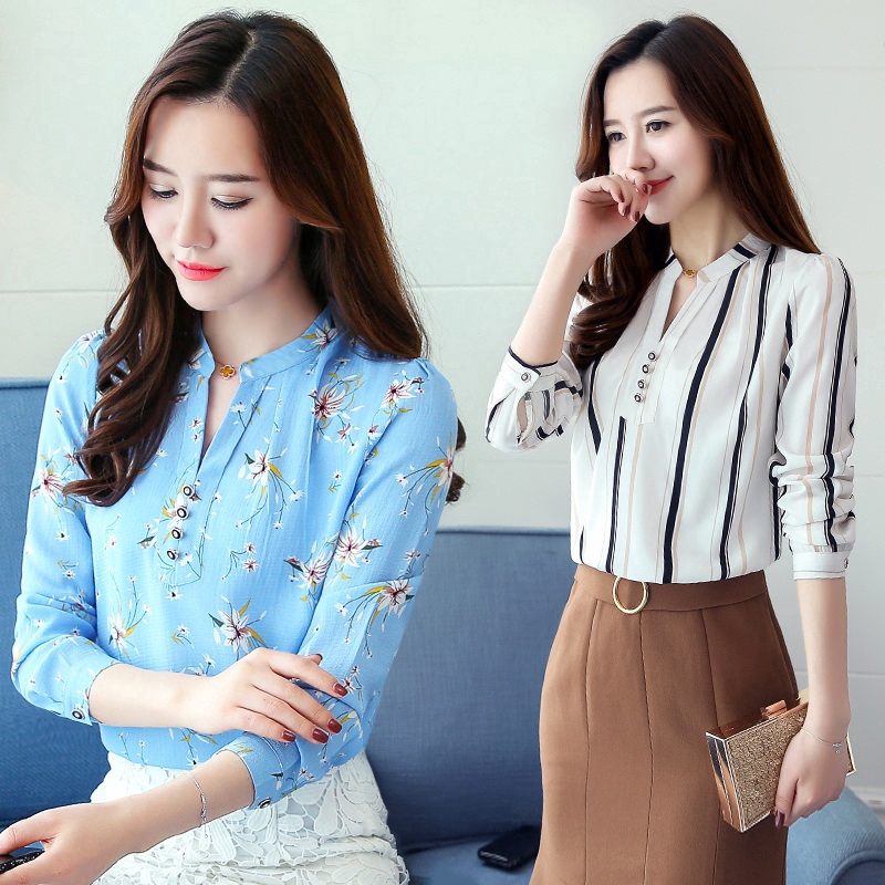 Áo voan dài tay phong cách Hàn Quốc thanh lịch dành cho nữ