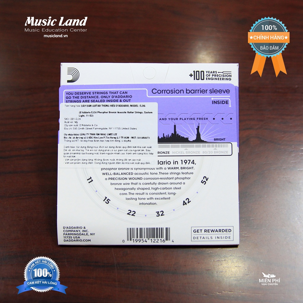 Dây Đàn Guitar Acoustic D'addario EJ26 - Chính Hãng USA