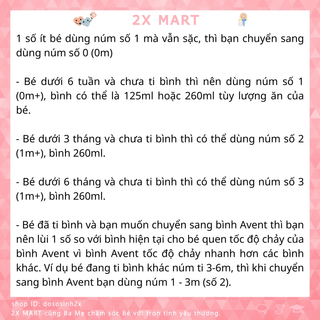 Bình sữa Avent Natural 125 260 330ml được chọn núm 0m 3m 6m 9m Y [Cam kết chính hãng] - 2X MART
