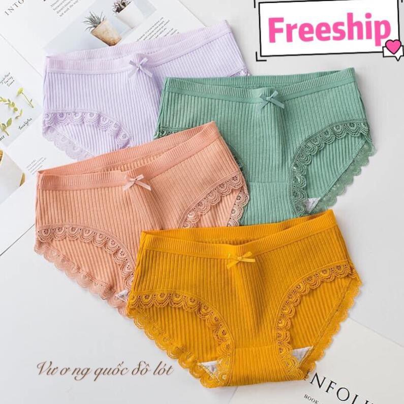 Quần Lót Nữ Cotton Viền Ren Gân Tăm Kháng Khuẩn Hoạ Tiết Viền Ren Cao Cấp Xuất Nhật BHD07
