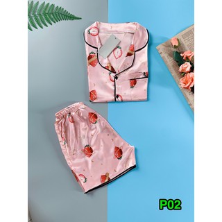 BỘ PIZAMA PHI LỤA HÌNH CỘC TAY QUẦN ĐÙI (FREE SIZE 45-57KG)