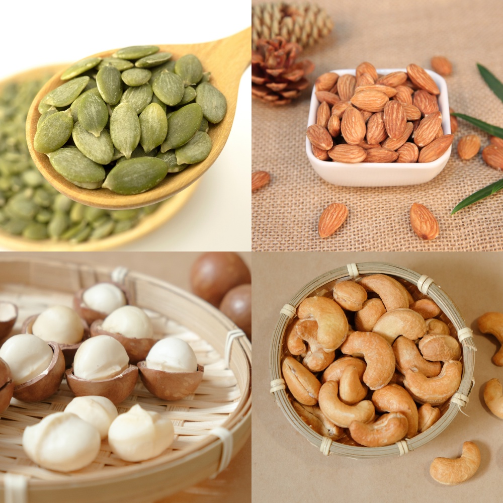 Hũ 350g hạt dinh dưỡng mix 4 hạt TANU NUTS, các loại hạt bí xanh, hạnh nhân, hạt macca, hạt điều tốt cho bà bầu, bé.