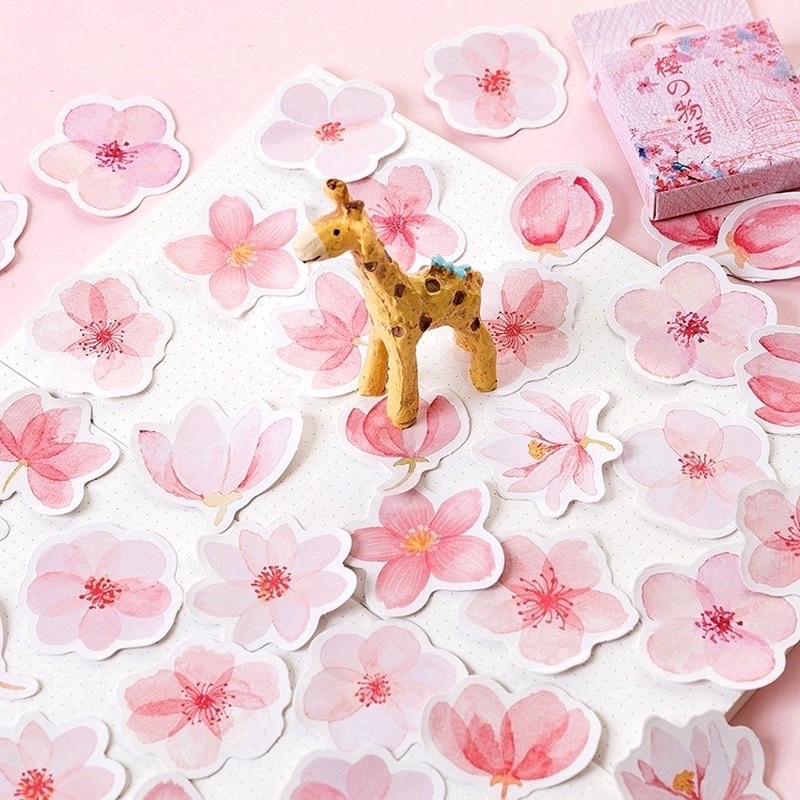Hộp 45 sticker hình dán cute/ retro trang trí sổ tay, nhật ký, bullet jounal