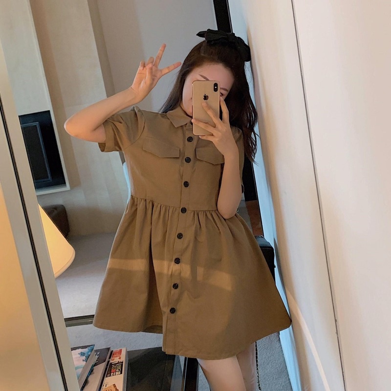Váy poly tay ngắn dáng ngắn phong cách hàn quốc .