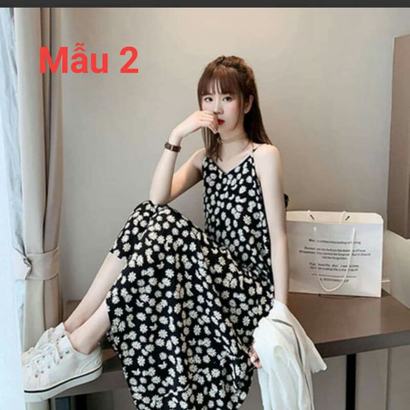 Váy hai dây maxi hoa cúc xã sale shock size L