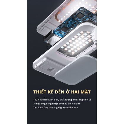 Đèn Livestream Thông Minh Nhỏ Gọn, Xoay 360 độ, Có Điều Khiển, Có Đèn LED 2 Mặt Sandbox V6 tích hợp gậy tự sướng