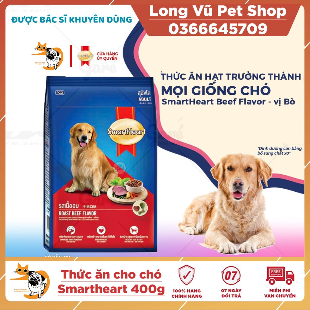Thức ăn hạt cho mọi giống chó trưởng thành Smartheart 400g vị thịt bò