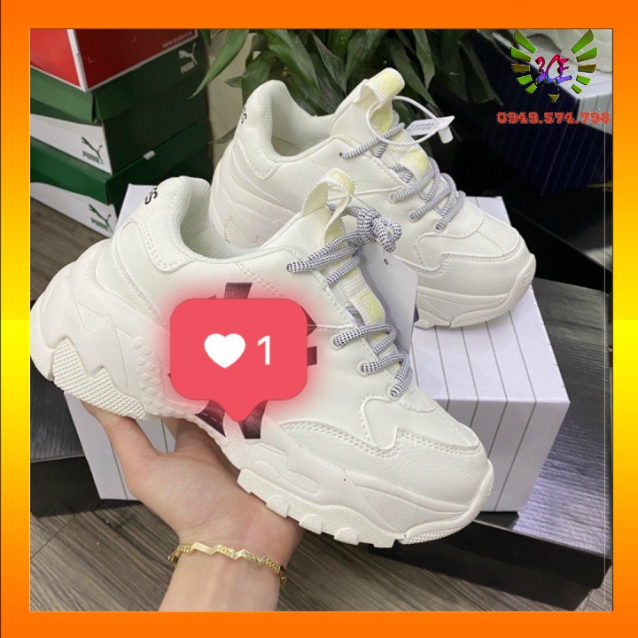 Giày sneaker đế cao be sữa  chữ  đen [hỗ trợ đổi trả] cho nam nữ