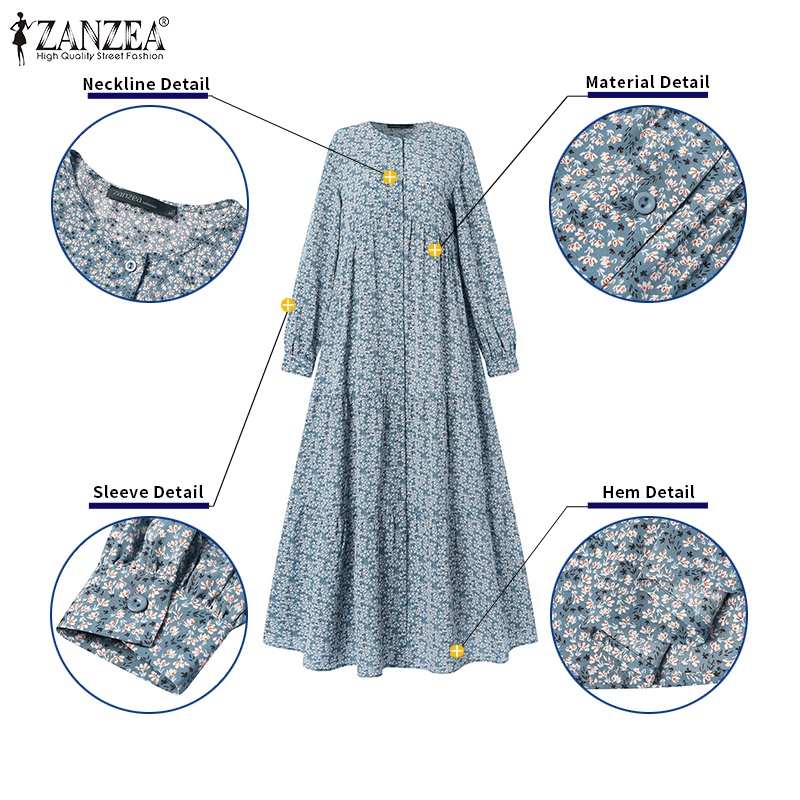 Zanzea Đầm Babydoll Tay Phồng In Hoa Phong Cách Bohemian Cho Nữ