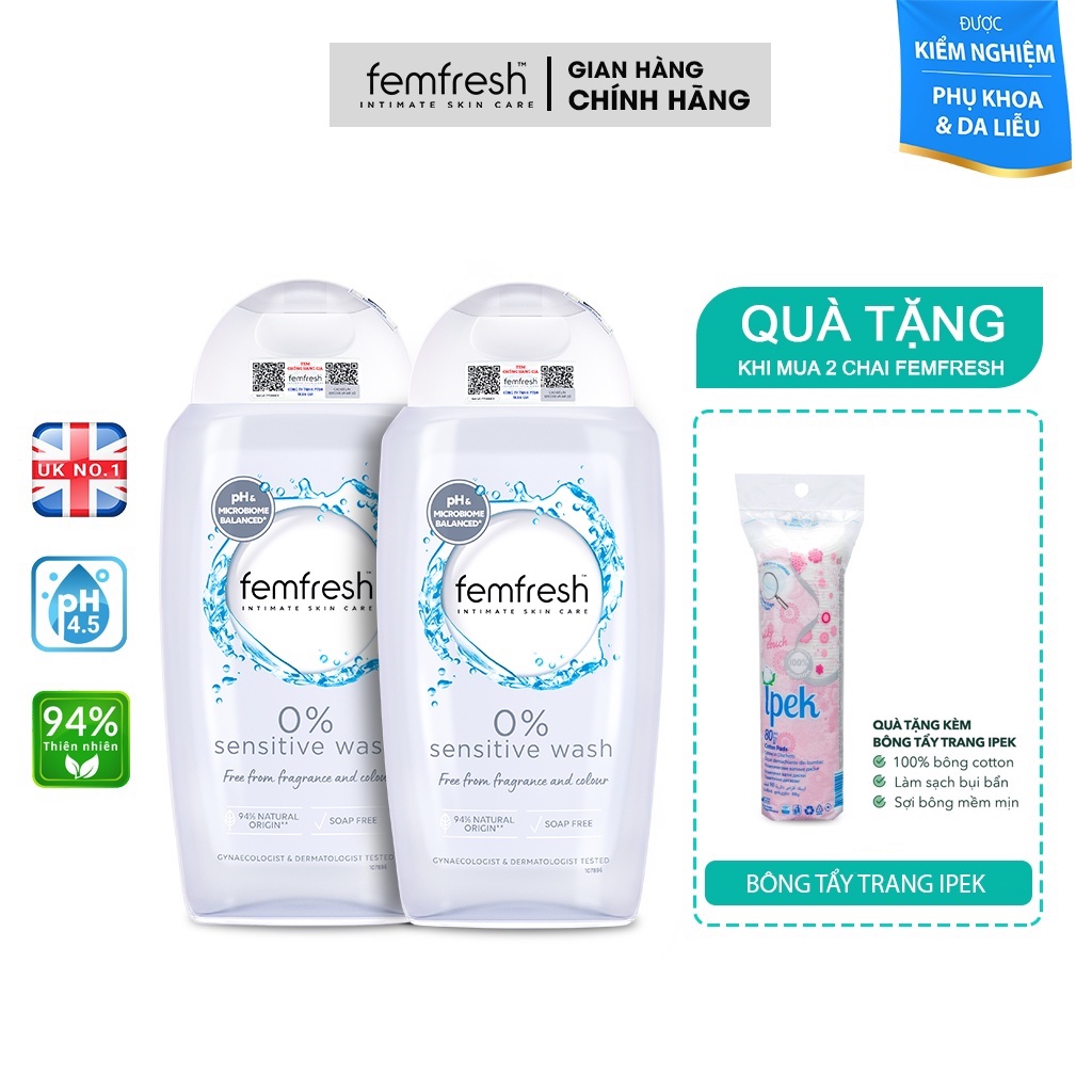 [COMBO] Mua 2 Dung Dịch Vệ Sinh Phụ Nữ Femfresh 0% Sensitive Intimate Wash 250ml Cho Da Nhạy Cảm Tặng Phần Quà Đặc Biệt