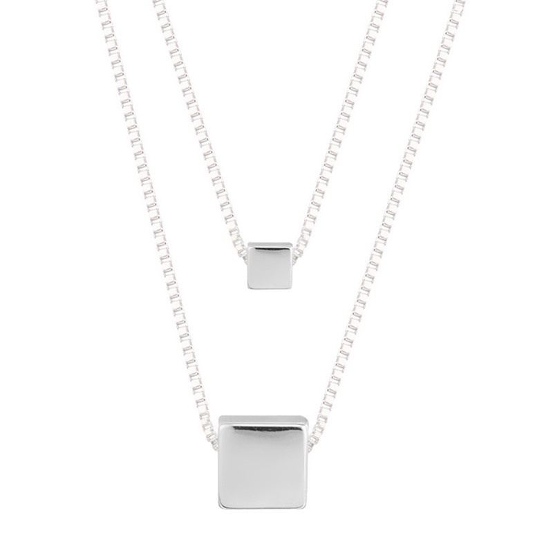Dây chuyền bạc thiết kế mặt hình vuông sáng đẹp kết hợp dây kép ANTA Jewelry - ATJ9002