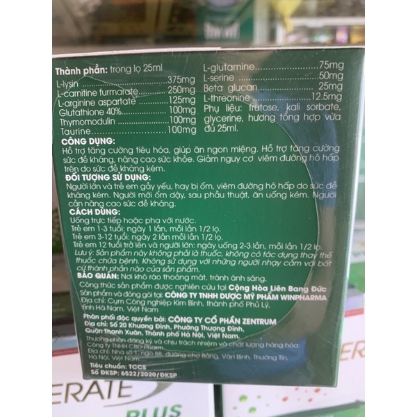 Đạm tươi uống Recuperate Plus hộp 15 lọ zentrum