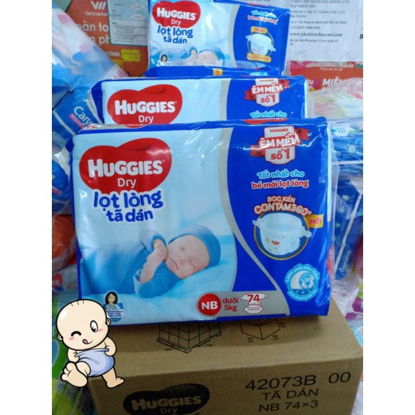 [Tặng 10 miếng] Tã dán sơ sinh Huggies NB74 (dưới 5kg) - Bọc kén con tằm 360° mới