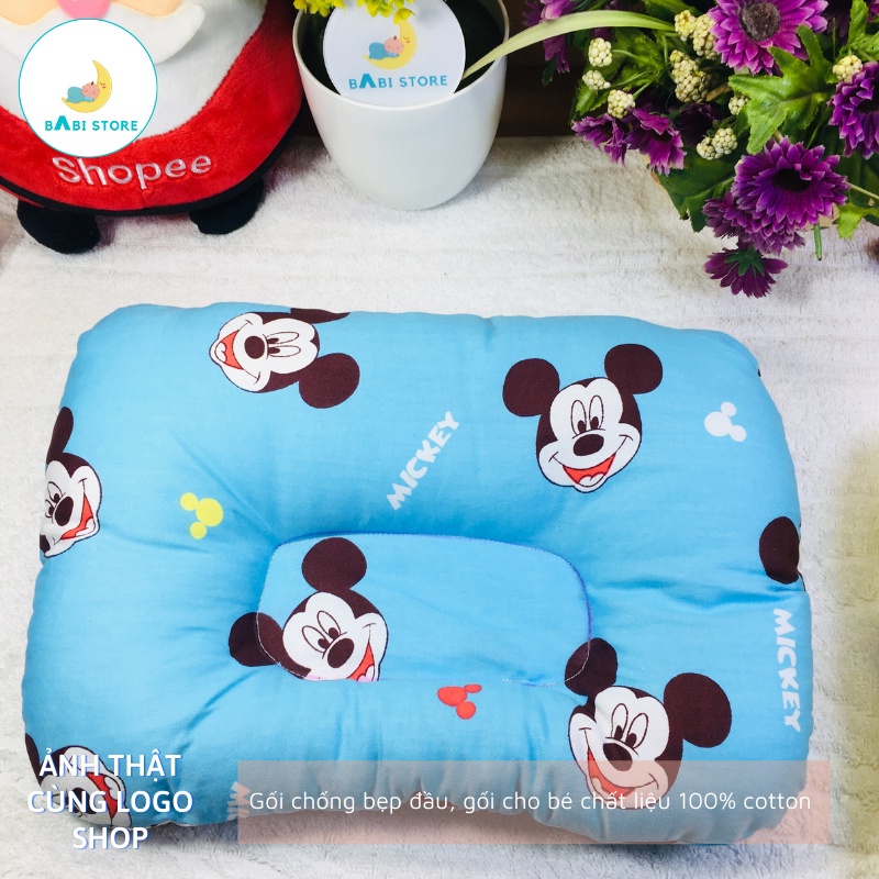 Gối chống bẹp đầu, gối cho bé chất liệu 100% cotton mịn, mát - BabiStore