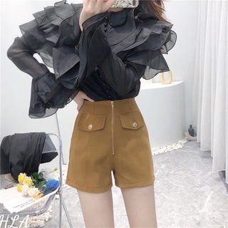 Áo sơ mi tơ cổ xếp tầng