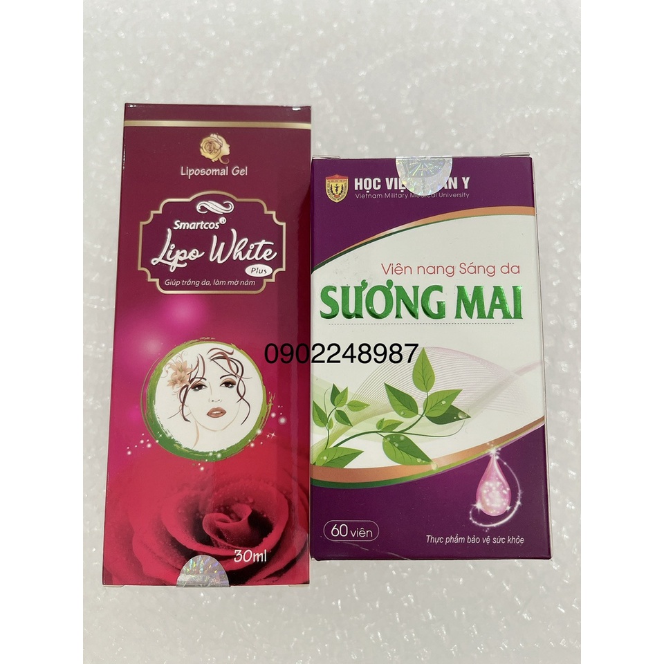 1 hộp Lipo White Plus và 1 hộp Sáng da sương mai Học viện quân y giúp giảm nám tàn nhang sáng da