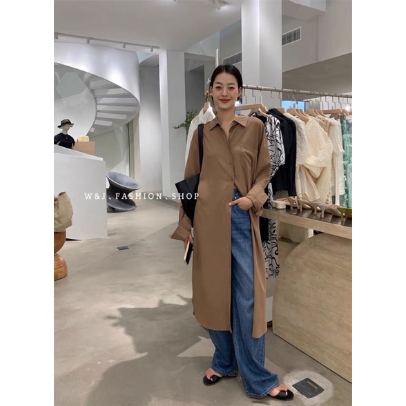 [Ảnh thật/video] váy sơmi lụa Hàn Quốc dáng dài qua gối