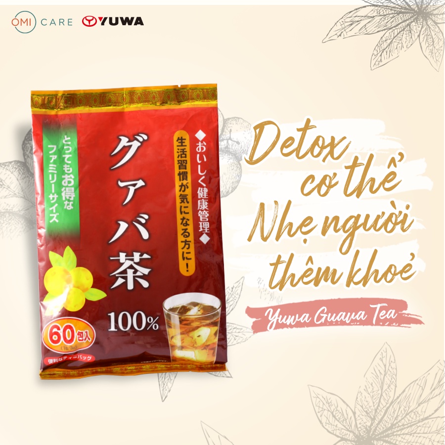 Trà Lá Ổi Yuwa 100% Lá Ổi Guava Tea Thanh Nhiệt Giảm Cân, Tốt Sức Khỏe Túi 60 Gói [Mua 1 Tặng 1]