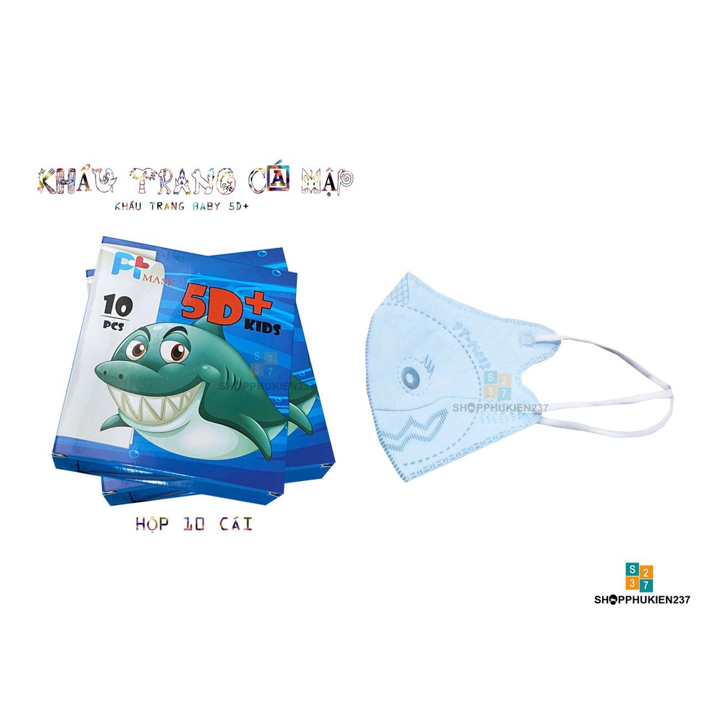 HỘP 10 CÁI KHẨU TRANG CHO BÉ MẪU 5D CÁ MẬP CHẤT LIỆU 4S HÀNG CÔNG TY PHƯƠNG TUYẾN