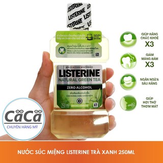 Nước súc miệng ngừa sâu răng Listerine trà xanh 250ml vị không cay Green Tea Zero Alcohol
