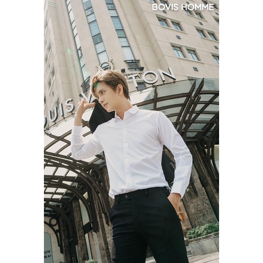 Áo sơ mi nam Bovis Homme tay dài trơn, Form slim, chất liệu bamboo, vải dày dặn, thấm hút mồ hôi, chống nhăn