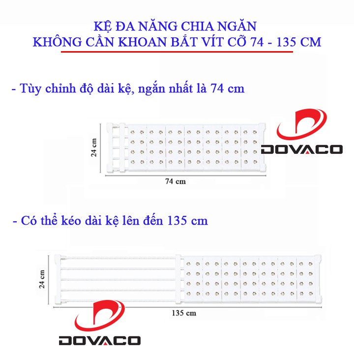 Kệ đa năng chia ngăn không cần khoan bắt vít kích thước 74cm - 135cm