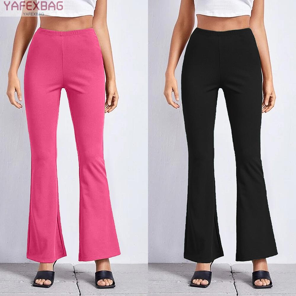 Women Flares Leg Stretch Lounge Polyester Solid Stretch Wide-Leg Pants