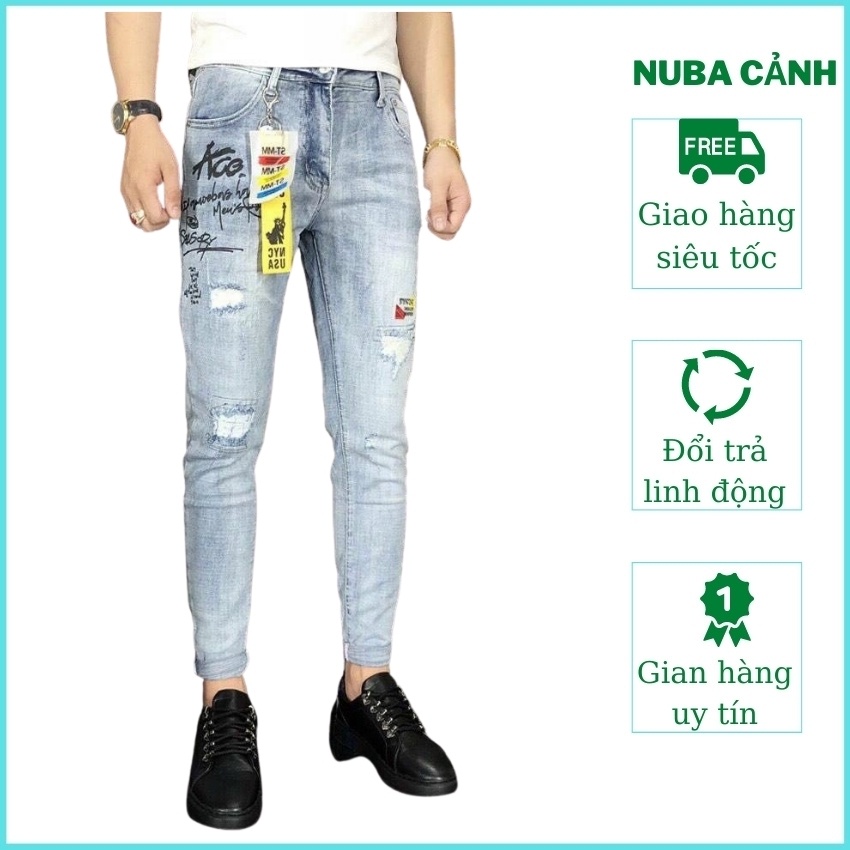  Quần jean nam mẫu mới,màu xanh rách xước, quần bò đẹp giá rẻ, tcs 2