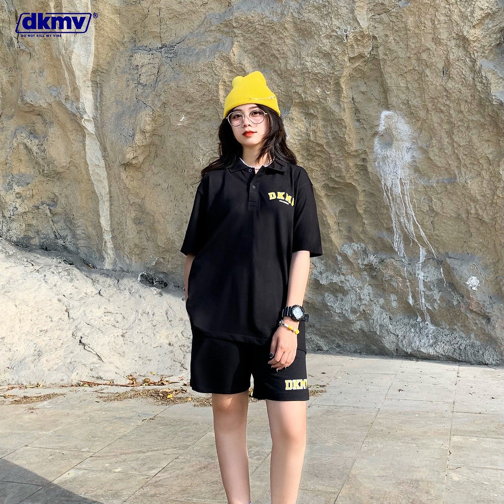 Áo thun Polo nữ oversize màu đen Don't Kill My Vibe| Black Academy Polo