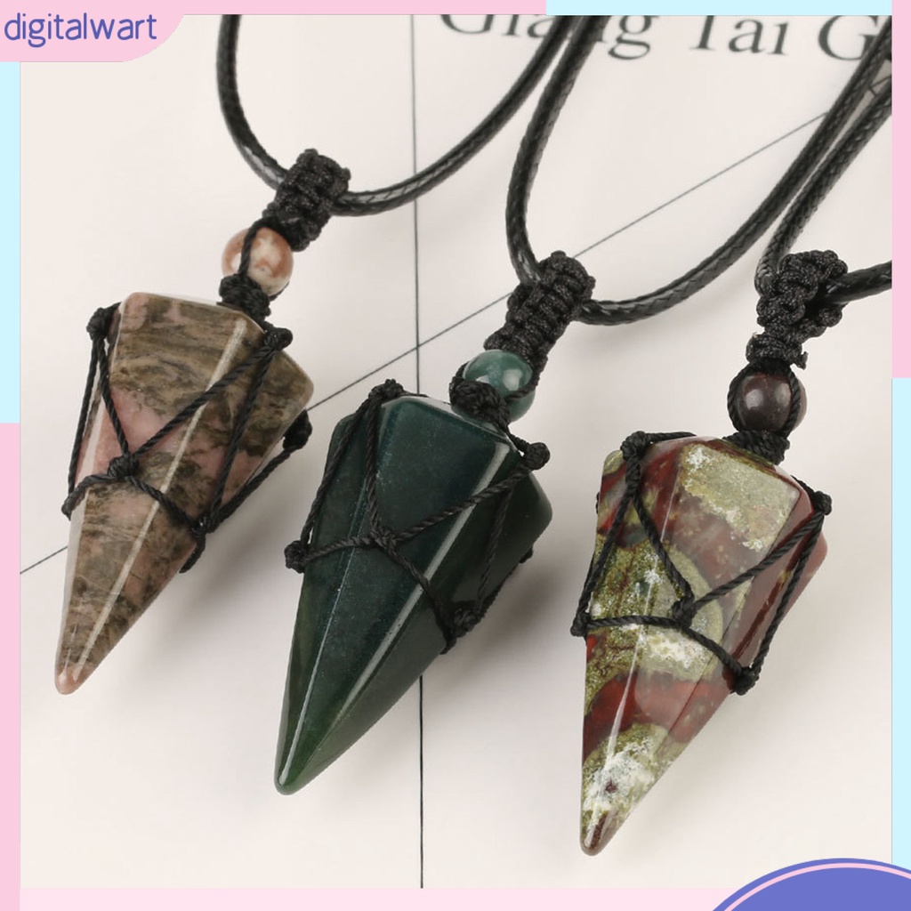 Dây Chuyền Sợi Dệt Tay Màu Đen Mặt Đá Pha Lê Lục Giác Thời Trang Cho Nam Và Nữ