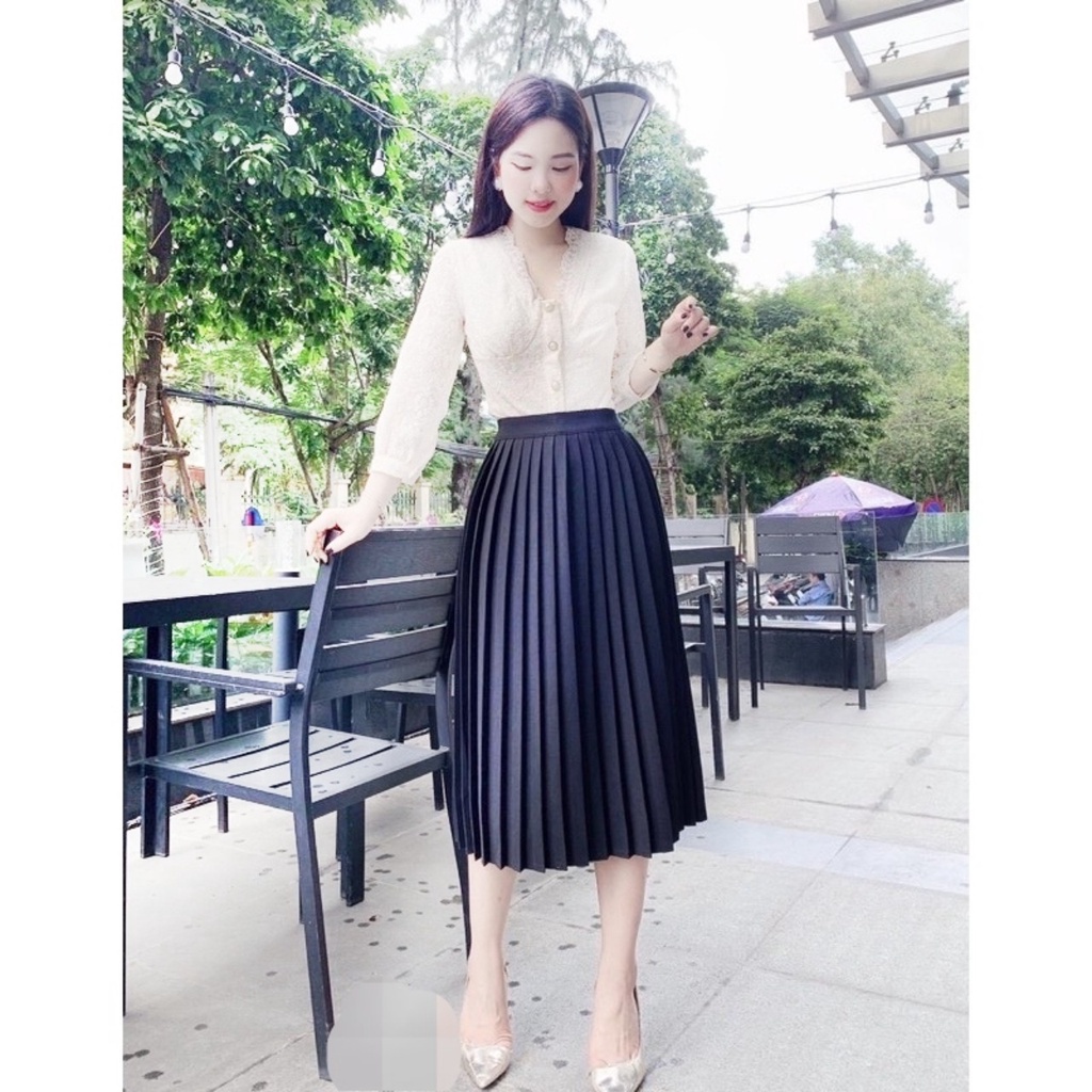 Chân váy xếp ly dáng dài xinh lung linh