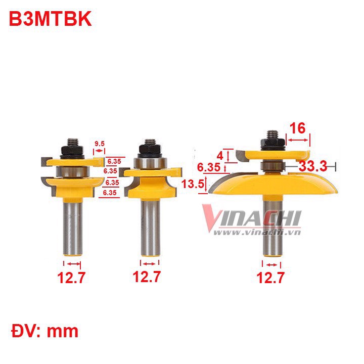 Bộ 3 Mũi Làm Tủ Bếp Vàng Huỳnh Kép - Bộ 3 Mũi Làm Tủ Bếp làm bằng hợp kim cacbon siêu cứng có khả năng chịu nhiệt cao
