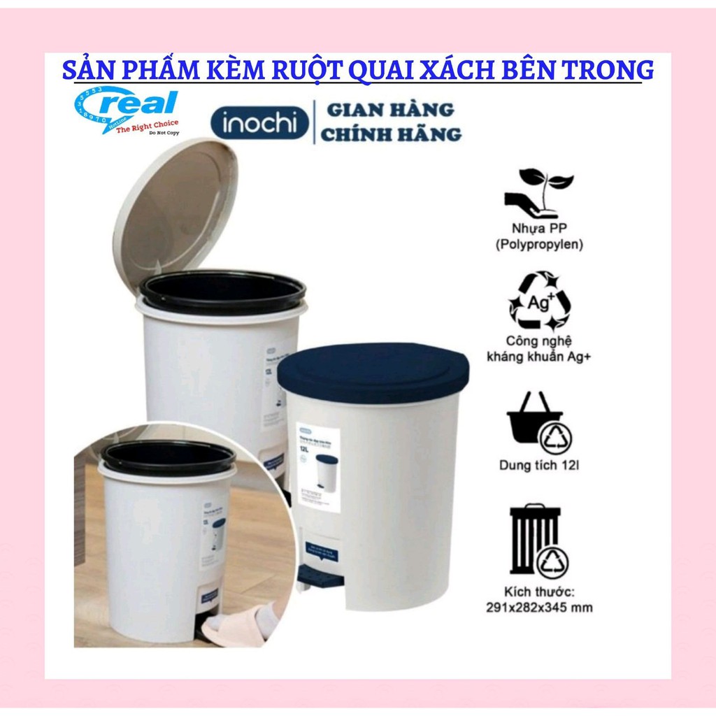 Thùng rác đạp Tròn inochi Hiro 6L và 12L ,thùng rác cao cấp kháng khuẩn inochi