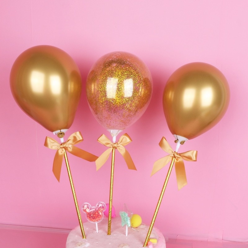 Set 3 Bong Bóng Vàng Hồng Trang Trí Bánh Kem Sinh Nhật / Tiệc Cưới / Sinh Nhật