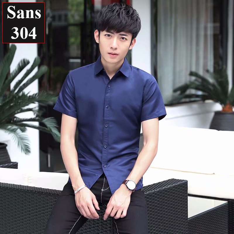 Áo sơ mi nam cộc tay hàn quốc Sans304 ngắn công sở đẹp trắng đen xanh somi cao cấp thời trang trẻ trung lịch lãm size S