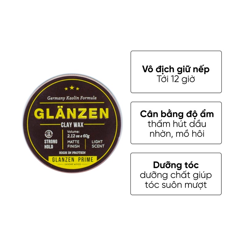Sáp Vuốt Tóc Glanzen Prime - Sandar Wood | Phiên Bản Đặc Biệt Hương Gỗ Nam Tính 60G