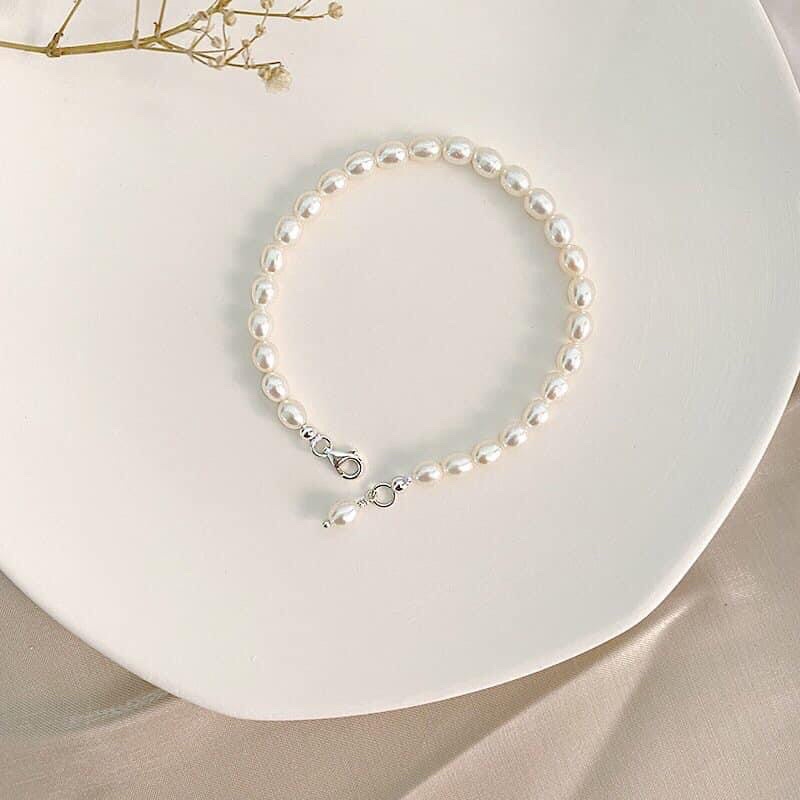 Vòng tay ngọc trai nhân tạo bạc trắng 6ly