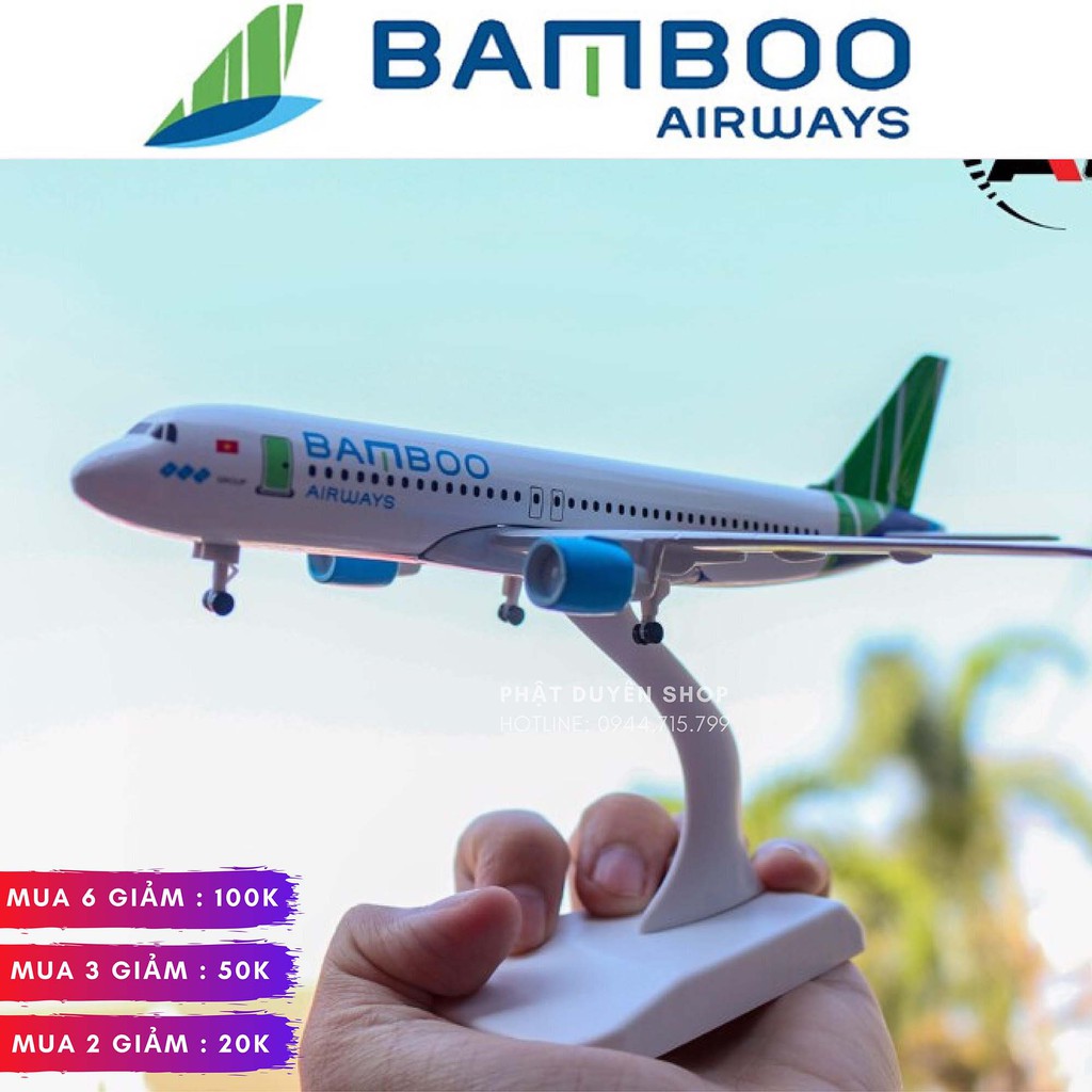 Bamboo Airway 20cm có bánh xe - Máy bay mô hình kim loại sáng trang trí - Bộ sưu tập cho bé
