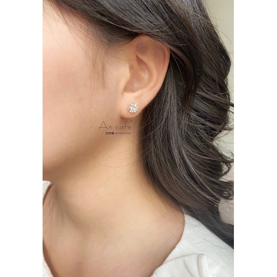 Hoa tai, nữ, đính đá, chuôi vặn, thanh lịch